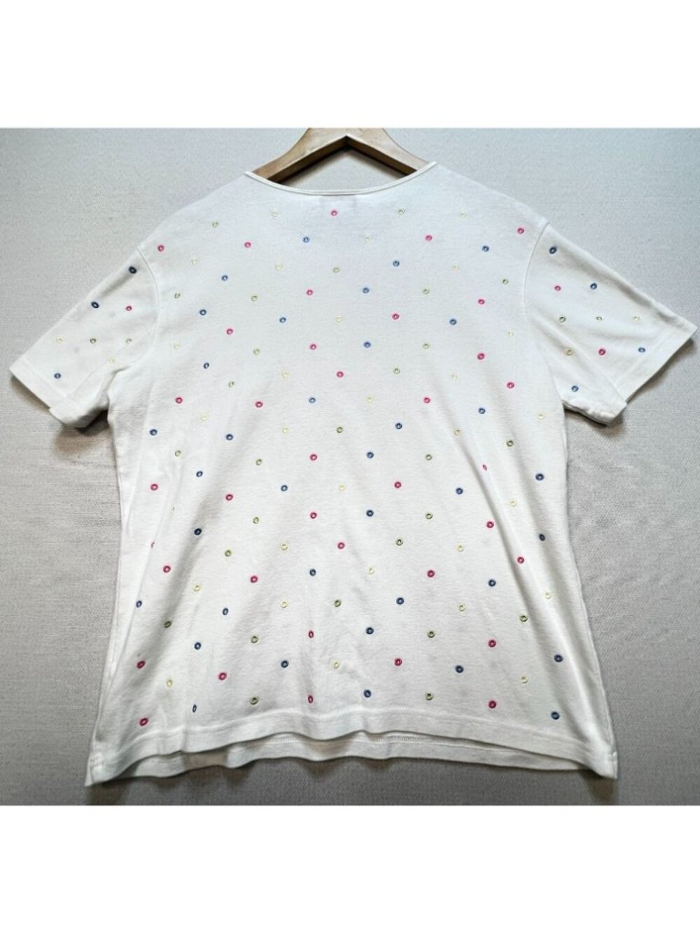 Talbots Women's Crew Neck T-Shirt Short Sleeve Stretch Size M White Polka Dot - Picture 2 of 9